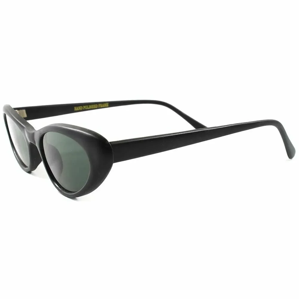 Vintage 60's Fashion Matte Black Womens Small Rockabilly Cat Eye Sunglasses B93